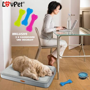 Lovpet® Orthopedic Dog Bed, Dog Cushion, Dog Basket Cookie, Incl. Bowl + 3X Chew Bones, Dog Sofa for Small, Medium & Large Dogs, Removable and Washable Cover, L 91x69x7.6 cm Anthracite (L (91 x 69 x 7.6 cm), Grey / Light Grey)