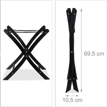 Relaxdays Suitcase Stand, Wood, Folding, Luggage Rack, Suitcase Storage, for Travel Luggage, HxWxD: 52.5x66.5x48 cm, white (black)