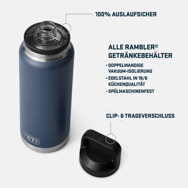 Термос-пляшка YETI Rambler 1л з нержавіючої сталі з герметичною кришкою Chug Cap для гарячих та холодних напоїв, Charcoal