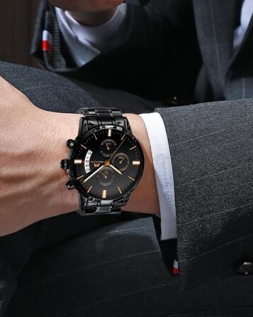 Чоловічий годинник MEGALITH з нержавіючої сталі, хронограф, водонепроникний: велике циферблат, дата, стильний подарунок для чоловіків. Сталь, чорний, рожеве золото