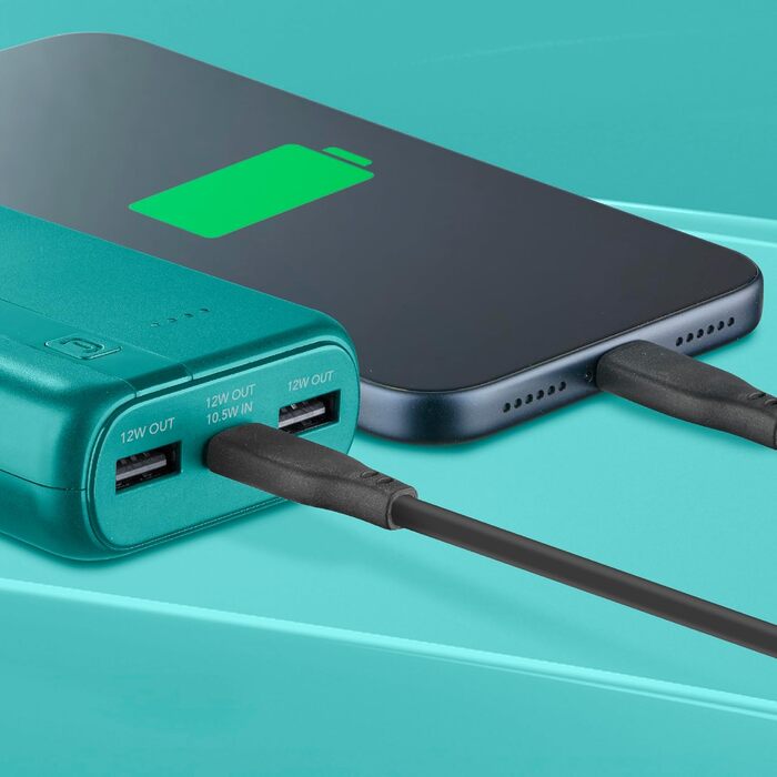 Power Bank Cellularline 20000 mAh з USB-C та 2x USB-A, LED-індикатор, Зелений