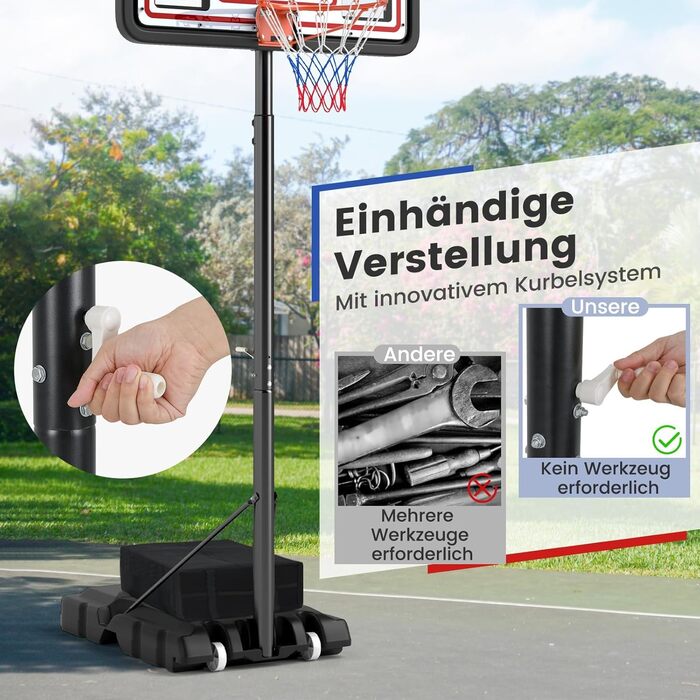 COSTWAY Adjustable Height Basketball Hoop System - Outdoor Mobile Basketball Stand with Wheels & Weight Bag (225-305cm)