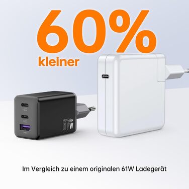 Зарядний пристрій USB-C 67W NOVOO GaN III з 3 портами, швидка зарядка для MacBook, iPad, Pixel, Samsung, iPhone, Steam Deck - Чорний