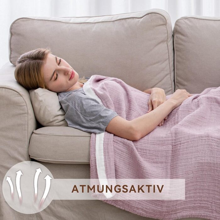 М'яка ковдра Softexly з бавовни 100%, 4-шарова муслінова ковдра, плед для ліжка, дивана, вітальні. Плед для дивана, ліжка, вітальні, 130x150 см, білий (фіолетовий)