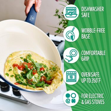 Набір посуду GreenLife Soft Grip 12 предметів: каструлі та сковорідки з антипригарним покриттям Ceramic, нержавіюча сталь, синій, без PFAS, придатний для миття в посудомийній машині