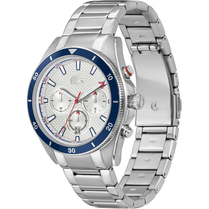 Годинник чоловічий Lacoste Mainsail Chronograph Quartz (білий, металевий браслет)