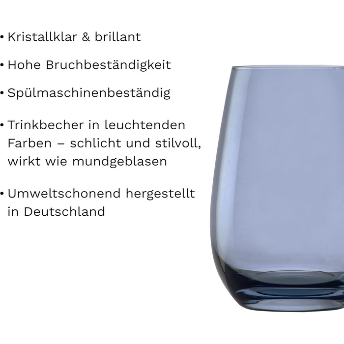 Stölzle Lausitz ELEMENTS Glasses 465 ml Blue-Gray I Drinking Glasses 6-Piece Set I Dishwasher-Safe Glass Set I High Impact Resistance I Universal Glasses as Water Glasses, Juice Glasses, Whisky Glasses