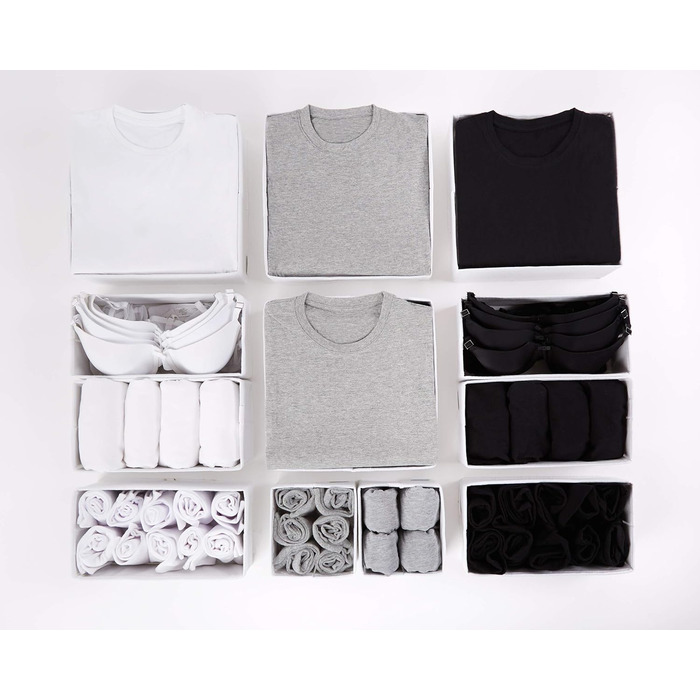 Large Drawer Organization System 12-Piece Set of White Boxes Storage Organizer Drawer Cabinet Organizer Storage Box Closet Organizer (White/Opulent Garden, 4=28x28x10cm, 6=28x14x10cm, 2=14x14x10cm)