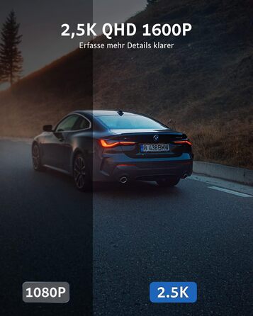 Відеореєстратор GKU Dashcam Auto: 2.5K, 1600P, WiFi, 170° Кут огляду, Mini, WDR, Нічне бачення, G-сенсор, Паркування, Loop, App, 256GB