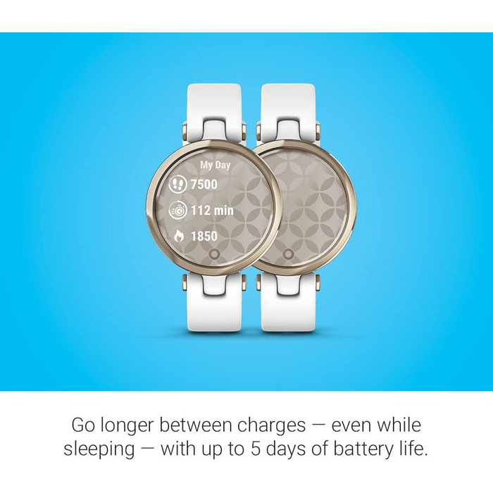 Смарт-годинник Garmin Lily™ з сенсорним екраном та унікальним дизайном, світло-золотистий колір, білий шкіряний ремінець