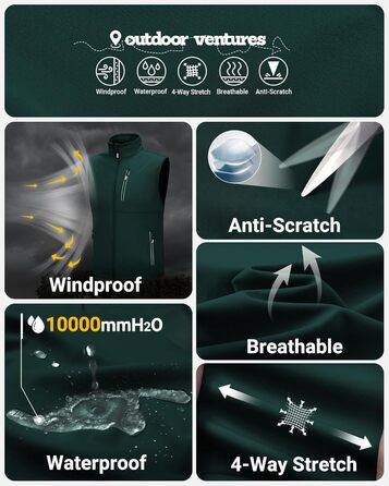 Чоловіча вітро- та водонепроникна жилетка Outdoor Ventures Softshe для їзди на велосипеді, XL, темно-зелений