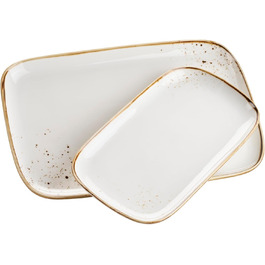 MÄSER Pintar Series, high-quality plate set, 2-piece with plates in two sizes, modern square shape, light glaze, visual brown speckles and a fine edge in a vintage handmade look, porcelain plate set brown