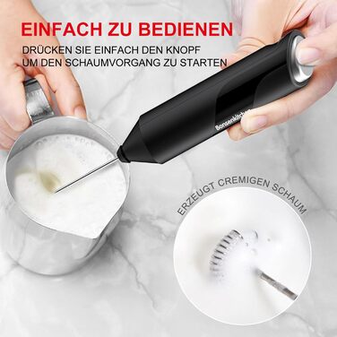 Електричний пінозбивач для молока Bonsenkitchen - для капучино, лате макіато, батарейний, чорний