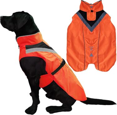 Lautus Pets Dog Raincoat, Waterproof, Reflective, Light with Harness Hole (Orange, 2XL)