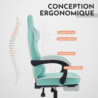 Ігрове крісло Gaming Chair з підніжкою та ергономічною підтримкою попереку, регульований нахил спинки 90-135°, офісне крісло (Greenwhite)