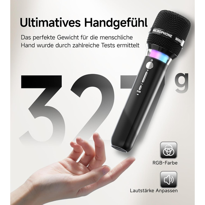 Караоке машина з 2 бездротовими мікрофонами RGB – 5200 mAh, 10 RGB-режимів, незалежне керування, 13 годин відтворення, Hi-Fi звук, підтримка AUX/USB/TF-карт/Coax, чорний