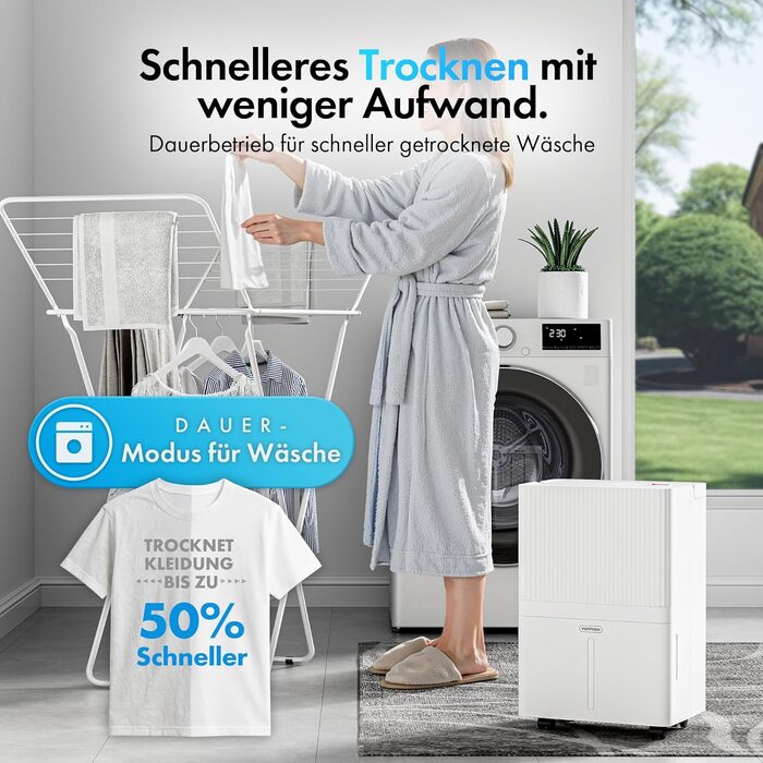 Електричний осушувач повітря VonHaus 20л/24г з Wi-Fi, для підвалу та кімнат до 20м², з таймером та шланг для зливу, сумісний з Alexa & Google Home