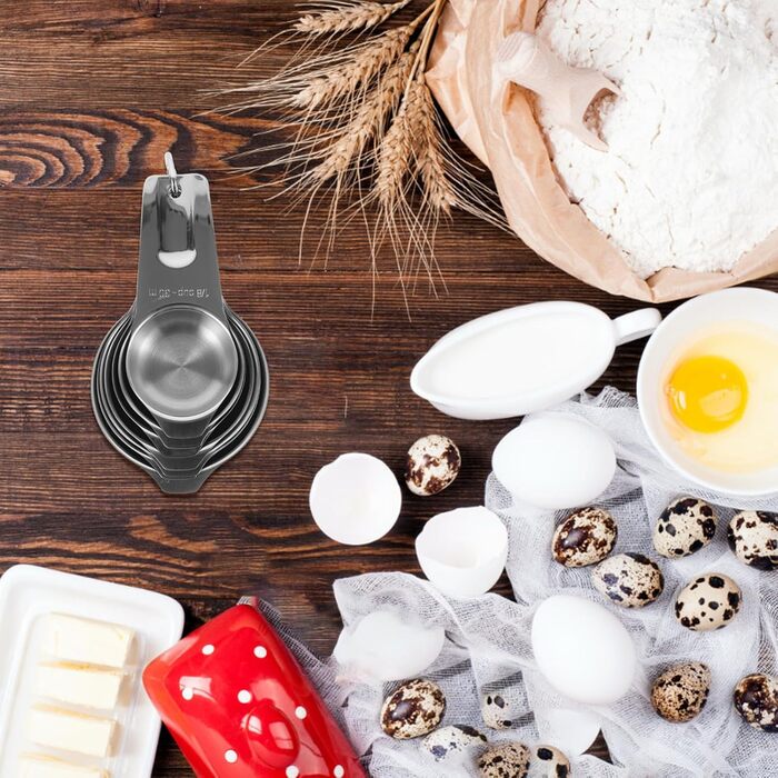 4-Piece Baking Tool Set: Spatula Holder Clip, Coffee Measuring Spoon, Measuring Cup, Mug, Shot Glass, Measuring Pitcher, Cup Sizes, Large Cup, Silver, Stainless Steel