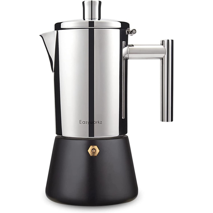 Easyworkz Diego Stovetop Espresso Maker, Stainless Steel, Italian Coffee Machine, Moka Pot for 6 Cups, 300 ml Espresso Pot for Induction (200ml, Black)