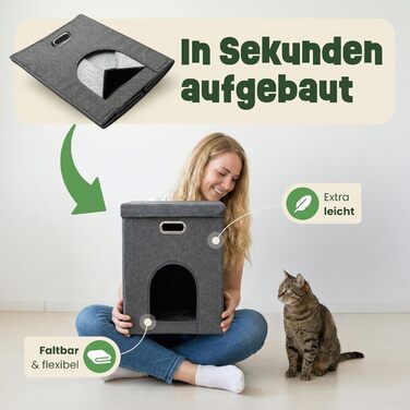 Будиночок-печера для котів Zooprinz Katzenhöhle – затишна печера для котів, тепле котяче ліжко бежевого кольору з подушкою, котячий будиночок для дому як місце для укриття та відпочинку (46 × 41,5 × 60 см)