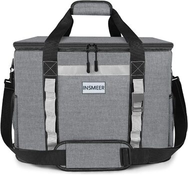 INSMEER 48L Термосумка-холодильник 48л, XXL, для пікніка, кемпінгу, пляжу, туризму. Водостійка, теплоізольована сумка-шопер. Темно-сірий колір.