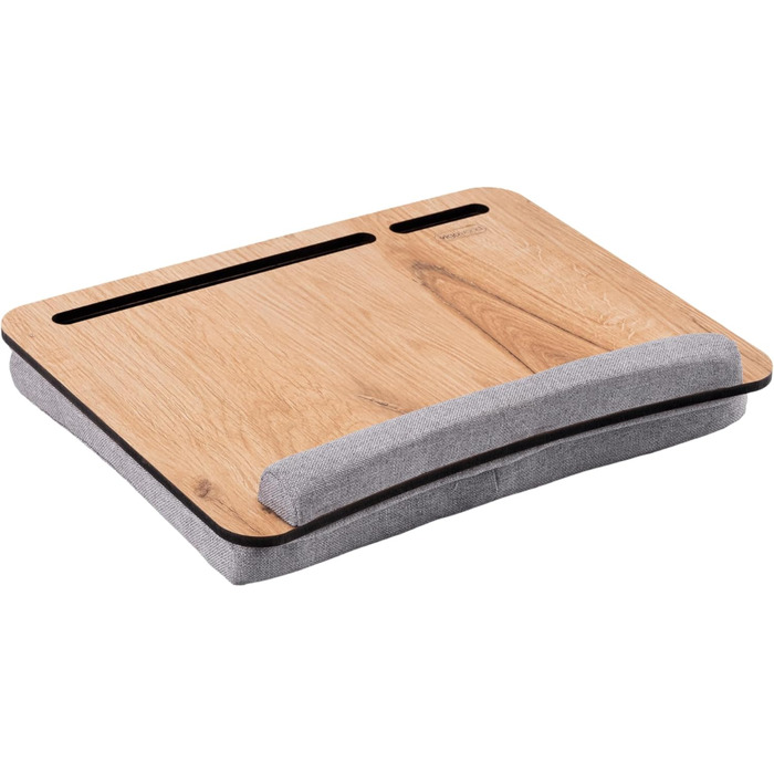 Підставка для ноутбука Vigo Wood з подушкою, портативна, дерев'яна, для дому та офісу, з м'якою підкладкою для зап'ястя, сумісна з ноутбуками та планшетами (волоський горіх, дуб & сірий)