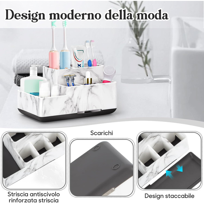 Підставка для зубних щіток електричних, знімний тримач, органайзер для щіток, пасти та бритви, легко чистити, білий