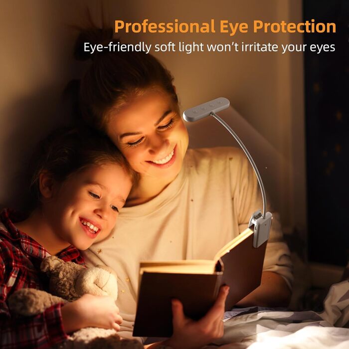 Ліхтарик для читання на прищіпці з USB-C, 2 шт. - регульована яскравість, 3 кольори, гнучкий Ш-подібний тримач, дитячий нічник