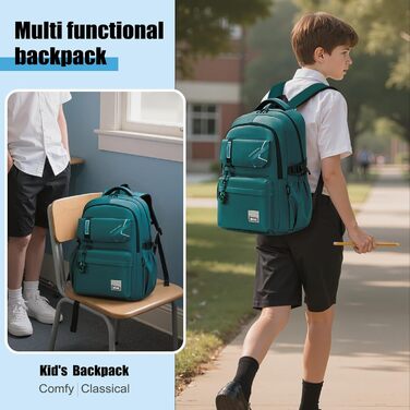 Шкільний рюкзак для хлопчиків та дівчаток-підлітків, 8-14 років. Великий рюкзак для школи, буденний та для подарунків. (Темно-зелений)