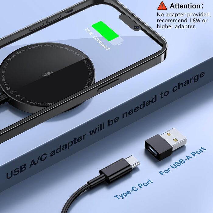 Магнітний бездротовий зарядний пристрій для iPhone 17/16/15/14/13/12 та AirPods Pro/3/2 – 2 шт., Чорний