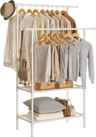 SONGMICS Дзеркало-вішалка для одягу металева, біла, 2 перекладини, 2 полиці, до 70 кг, проста збірка RDR02WT