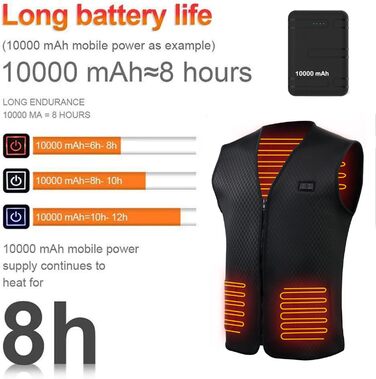 Електрична гріюча жилетка для чоловіків та жінок, USB, 10000mAh, для зими, активного відпочинку, катання на снігоходах, мотоциклів, полювання, чорна XL