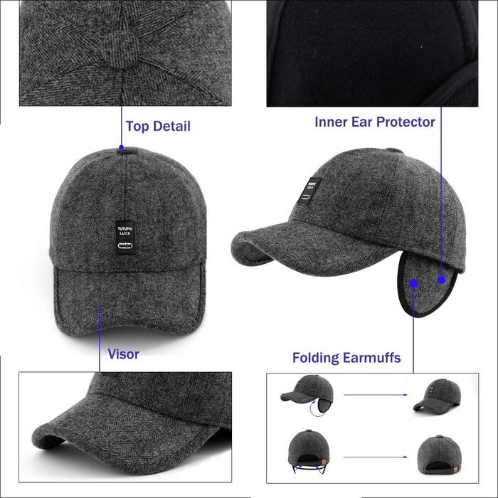Зимові шапки Gisdanchz 7-7 1/2 з навушниками, унісекс, для роботи та спорту на відкритому повітрі (сірий)