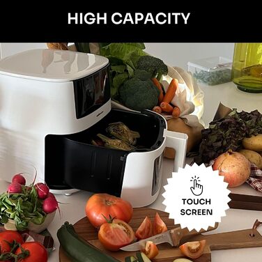 Фритюрниця повітряна MELLERWARE 1450W з скляним контейнером 4.5L, 9 програм, сенсорний дисплей, 80-200°C, таймер 60 хв