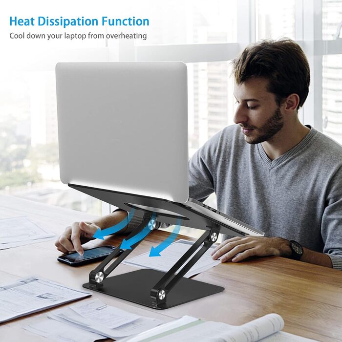 Adjustable Aluminum Laptop Stand - Ventilated Laptop Holder for 10-17 inch Laptops - Compatible with MacBook, Dell, HP, Samsung, Acer