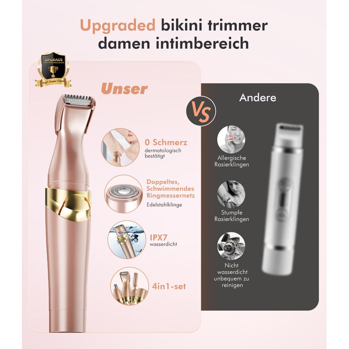 Електричний жіночий епілятор 6-в-1 для бікіні, обличчя та тіла - гладке гоління без подразнень