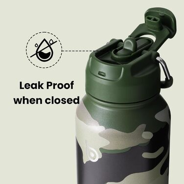 BOTTLE BOTTLE Stainless Steel Water Bottle 1L with Straw – Leak-Proof Insulated Bottle for Sports & Gym, with Pill Compartment, BPA-Free, Double-Walled (Jungle Camouflage)