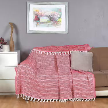 Tuiste Throw Blanket, Cotton, Sofa Throw, Couch Throw, Cozy TV Blanket, Couch Blanket, Armchair Blanket, Reversible Blanket, Bedspread, Couch Cover, Summer Blanket, Picnic Blanket (250x265 cm, Red)