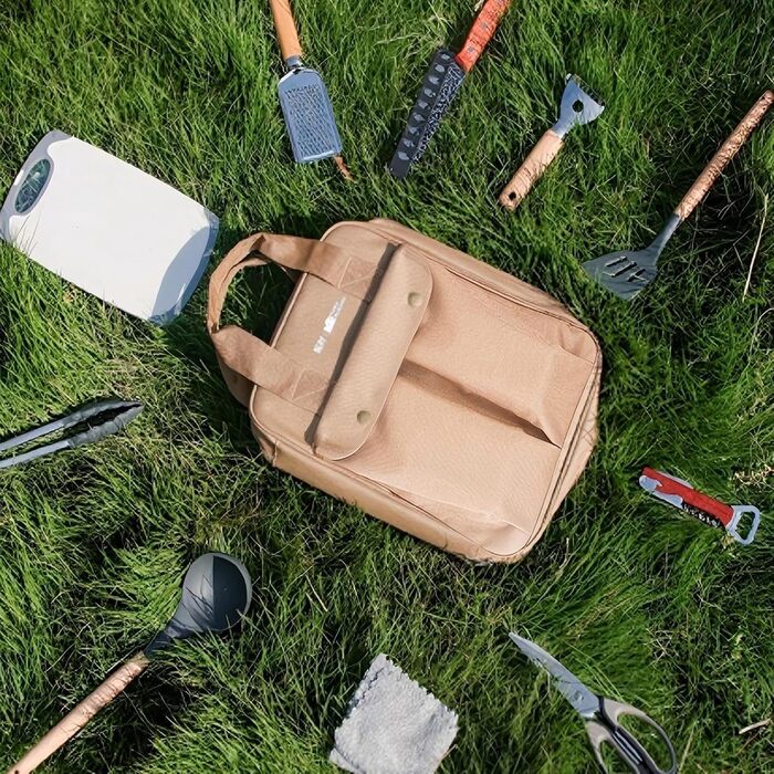 Набір кухонного приладдя для кемпінгу Sadodo: 11 предметів, з органайзером та сумкою, силікон та нержавіюча сталь