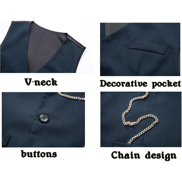 Жилет чоловічий Miaikvs, без рукавів, V-подібний виріз, для весілля, ділових зустрічей та повсякденного стилю (M107, темно-синій, L)