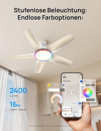 DREO Стельовий вентилятор з LED підсвіткою 132 см, диммування, RGB, DC мотор, управління через додаток та Alexa, білий