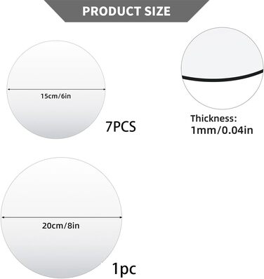 8 круглих дзеркал для декору столу, акрилові дзеркала, підсвічники, круглі дзеркальні підносів, декоративні дзеркальні плитки для декору столу та стін (6/15см, 8/20см)