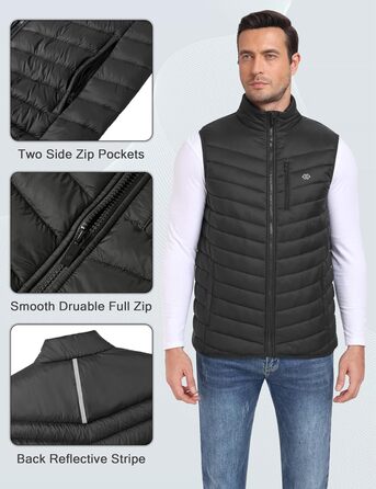 Чоловіча жилетка oFiz Легка стьобана жилетка з коміром-стійкою, гібридна жилетка з підкладкою, для активного відпочинку, роботи, гольфу, хайкінгу, темно-синій (XXL, темно-сірий)