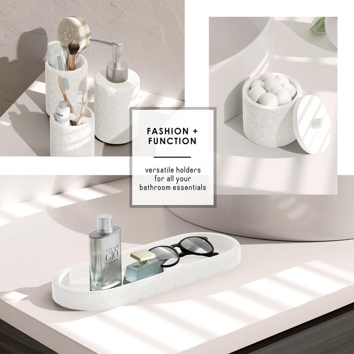 Набір аксесуарів для ванної кімнати Clara Clark, 5 предметів, салатовий колір. Включає: дозатор для мила, тримач для зубних щіток, стакан, склянка для ватних паличок, піднос для косметики.