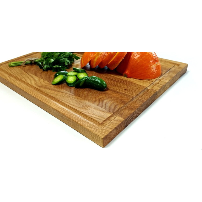 NATURE EDITION Cutting Board XL (40 x 30 x 2 cm) made of solid oak wood with a juice groove - wooden cutting board - serving board - antibacterial wooden cutting board - oak kitchen board - wooden meat cutting board