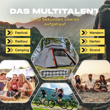Намет туристичний Lumaland Outdoor Kuppelzelt для кемпінгу, трекінгу та фестивалів, 2-3 особи, 215x195x120 см, зелений (сірий)