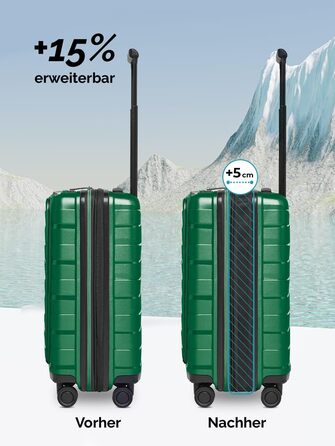 Чемодан середнього розміру з жорстким корпусом, розкладний, з відділенням для ноутбука | Trolley, 45 x 27 x 66 см, поліпропілен, 3.7 кг, TSA-замок, подвійні колеса (Ізумрудно-зелений металік)