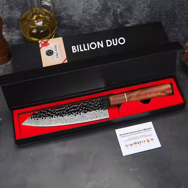 BILLION DUO Damascus Steel Kiritsuke Chef's Knife 21cm, 67 Layer VG10 Damascus Steel Kitchen Knife, Professional Chef's Knife, Damascus Knife with Wooden Handle - HGBY Series
