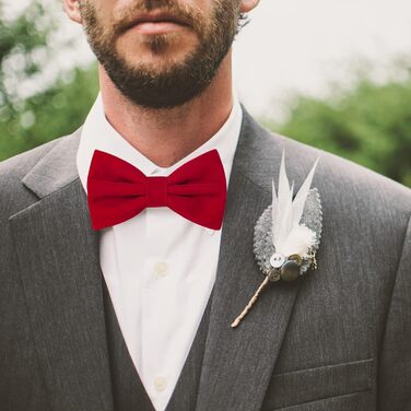 HOULIFE Комплект краваток для чоловіків: краватка-метелик з оксамиту, кишеньковий хустинка, запонки. Червоний колір, для весілля та офіційних заходів