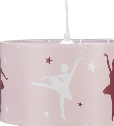 Relaxdays Hanging Lamp for Girls, Children's Lamp with Ballerina Motif, Pendant Light with Star Mobile for Children's Rooms, pink, 30 x 30 x 140 cm